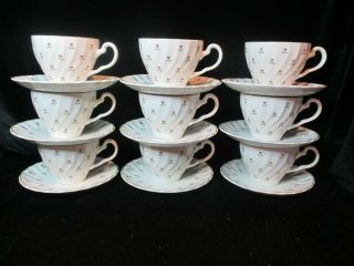 Johnson Brothers Laura Ashley Thistle Red Dainty Flowers 9 Cups & Saucers