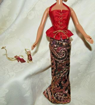 Barbie Cinnabar Sensation Byron Lars Iridescent Halter Top Skirt Shoes 4 Doll