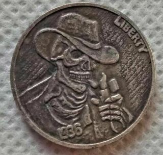 Hobo Nickel Coin 1936 - D Buffalo Nickel Cowboy Skull Coin