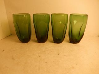 Oneida Russel Wright Pinch Forest Green Glass Tumbler 6 1/8 " Set Of 4
