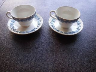 Wedgwood Embossed Queensware Lavender On Cream Shell Edge 2 Tea Cups & Saucers