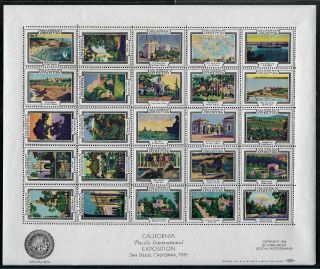 1935 California Exposition Poster Stamps Complete Sheet Of 25 Mnh