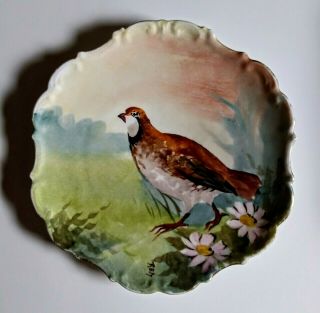 Antique Limoges France Flambeau Hand Painted Porcelain Game Bird Plate Signed