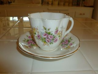 Vintage Shelley Fine Bone China Pink Roses Tea Cup And Saucer England