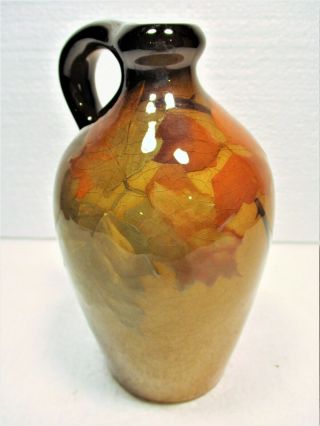 Owens Art Pottery Utopian Miniature Jug,  Artist Signed Am,  Richly Colored Leaves