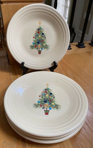 Homer Laughlin Fiesta Christmas Tree 9 " Luncheon Plates Set Of 4