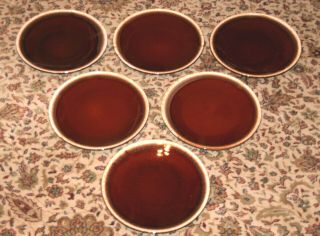 Set Of 6 Vintage Brown Drip U.  S.  A.  Pottery 10.  25 " Dinner Plates