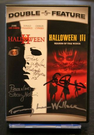 Halloween 2&3 Double Dvd With (4) Cast Signatures Dick Warlock / Nelkin Jsa