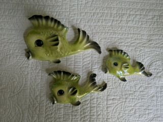 Set 3 Vintage Iridescent Green Fish Wall Decorations Ceramicraft Of San Clemente