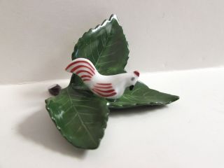 Vintage Herend Hungary Chicken Red Rust Feathers Green Leaf Placecard Holder