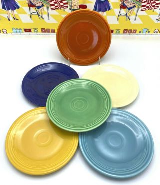 6 Vintage Fiesta Bread Plates 6 1/4 " Colors Red Yellow Blue Green