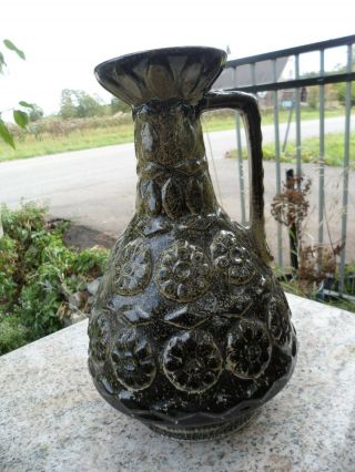 Vintage W Germany Art Pottery Black Green Jug Pitcher German Flower Bay Keramik