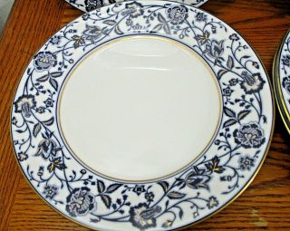 Muirfield Anatolia Fine China Blue Floral Gold Border Design Set 6 Dinner Plates