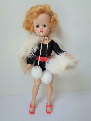 1957 Vogue Jill 10 " Fashion Doll In Black Leotard Rabbit Fur Cape Muff Blonde