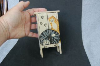 Doll House Furniture Miniature Cupboard Wood 6 1/4 " Tall Hand Painted Cats