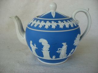 Copeland Late Spode Blue And White Jasperware Teapot Antique