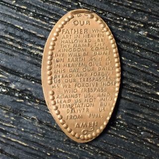 Amen Lords Prayer Church Charm Copper Smashed Pressed Elongated Penny P2825