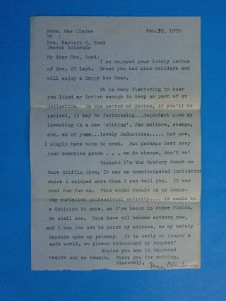 Mae Clarke Autographed Signed Letter To A Fan Frankenstein Public Enemy Actres