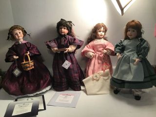 4 Vintage Ashton Drake Porcelain Little Women Dolls Jo Beth Meg Marmee