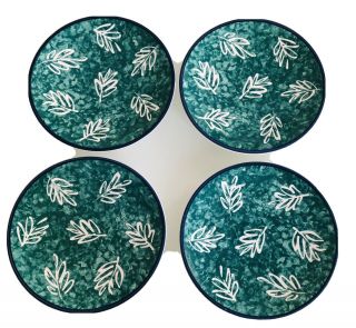 Set Of 4 Mikasa Fashion Plate Leaf Song Salad Plates Dx105 Green Leaves 1995 - 99