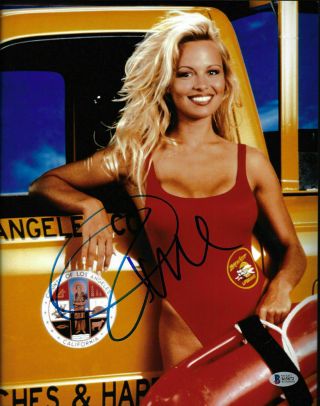 Pamela Anderson Signed 8x10 Photo Pam Baywatch Swimsuit Sexy Beckett Bas