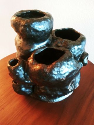 Large Mcm 1970s Brutalist Ceramic Art Pottery Vase Mid Century Pot Raku Urchin