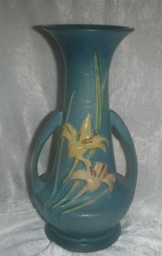 Roseville Pottery Zephyr Lily Vase: Fully Marked And Numbered 140 - 12.  Blue Glaze