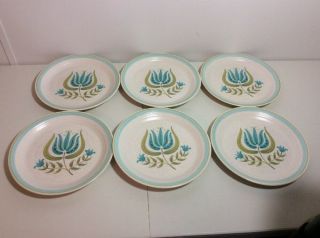 6 Franciscan Tulip Time Earthenware 10 3/4 " Dinner Plates