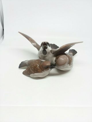 Three 3 Bird 1670 Royal Copenhagen Denmark Porcelain Bird Figurine Brown Vintage