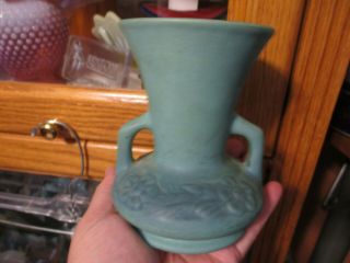 Antique Van Briggle Art Pottery Flower Vase Double Handled Turquoise Blue Signed