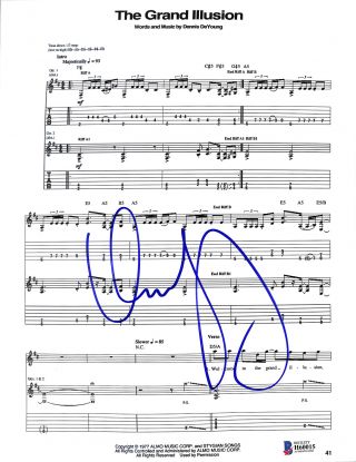 Dennis Deyoung Styx Authentic Signed The Grand Illusion Music Sheet Bas H60015