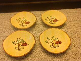 4 - Blue Ridge Southern Pottery Red Barn Apple Tree Bowls 7 " Soup Cereal