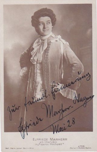 Elfriede Marherr - Wagner Opera Mezzo - Soprano Signed Photo As Cherubino