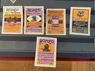 5 Poster Stamps Stockholm Sweden Company Movie Typewriter From 1913 Rr