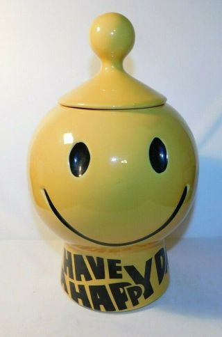 Awesome Have A Happy Day Smiley Face Mccoy Pottery Cookie Jar