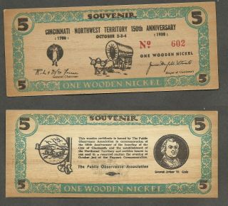 1938 Ohio Cincinnati - Northwest Territory 150th Anniversary Wooden Nickel Flat