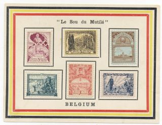 Belgium Set Of 6 " Pour Les Mutilés " Stamps Cinderella Us For Wwi Disabled Vetera