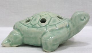 Vtg McCoy Miniature Turtle Flower Frog Green Glaze 4 