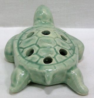 Vtg McCoy Miniature Turtle Flower Frog Green Glaze 4 