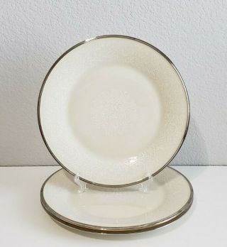 Lenox Moonspun China - Set Of Three 10.  75” Dinner Plates,  White Floral On Cream
