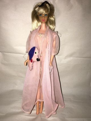 Vintage Barbie Doll Nightie Negligee 965 Pink Night Gown,  Robe and Dog VGC 2