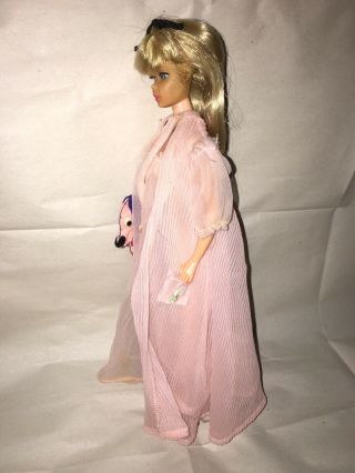 Vintage Barbie Doll Nightie Negligee 965 Pink Night Gown,  Robe and Dog VGC 3