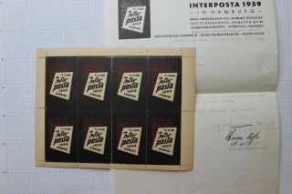 Inter Posta Hamburg 1959 Germany Philatelic Exhibition Sheet Ad Labels Letter