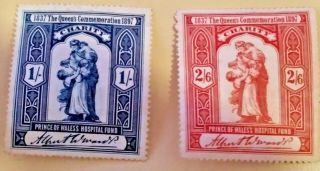 Gb 1897 Jubilee Prince Of Wales Hospital Fund 1s 1/ - & 2s6d 2/6 Charity Stamp Mh
