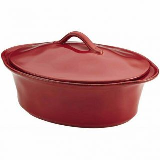 Rachel Ray Cucina 3.  5qt.  Covered Oval Casserole Dish Red Rustic Stoneware