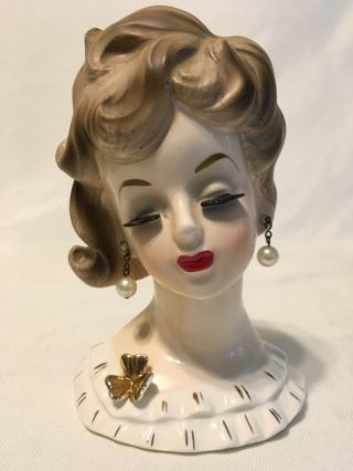 Vintage Lady Head Vase 6 " 1950 