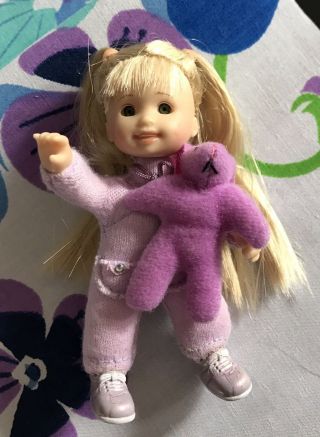 Only Hearts Club Doll 4 " Poseable Blonde Doll Cloth Body Holding Teddy Bear Euc