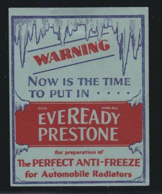 Us Vintage Eveready Prestone Antifreeze Cinderella Stamp