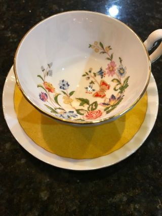 Aynsley Yellow Tea Cup And Saucer Butterfly & Flowers Chintz Teacup