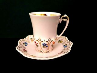 Czech Chodov Rose Porcelain Tea Cup&saucer Hand Painted W/gold,  Numbered,  1980 